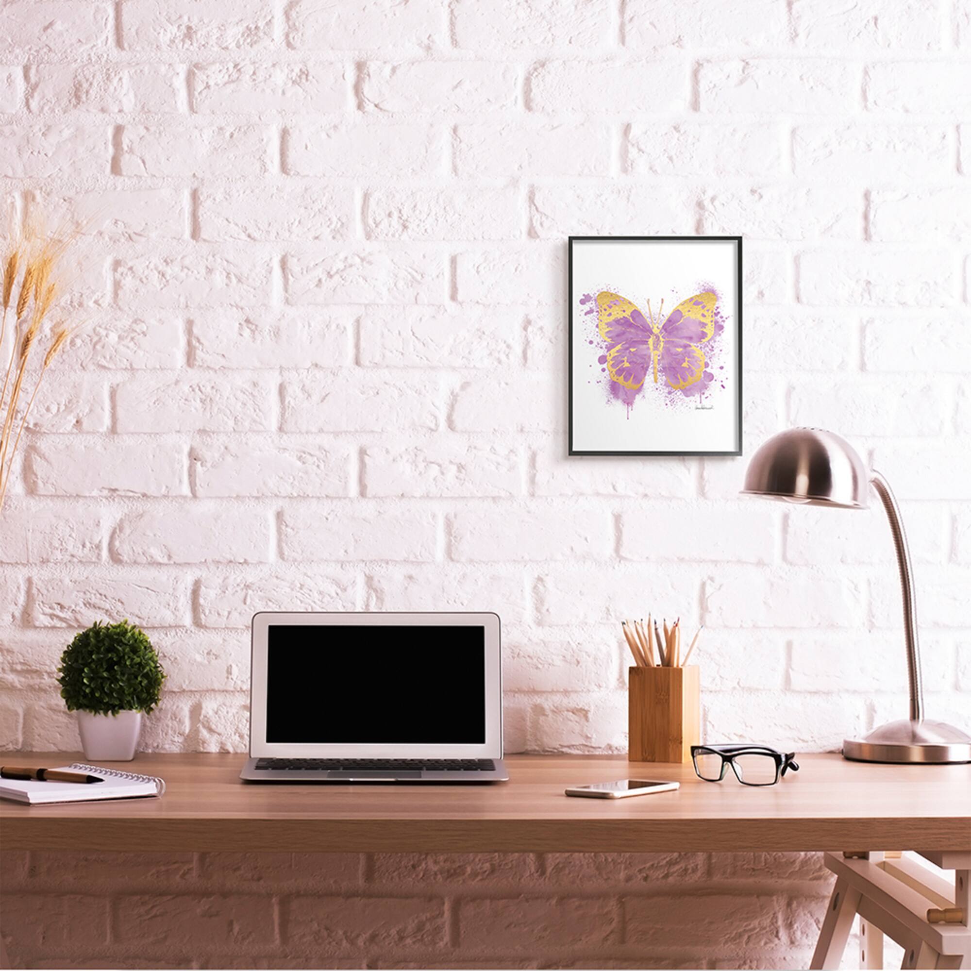 Stupell Industries Purple Butterfly Paint Splatter Glam Insect in Frame Wall Art